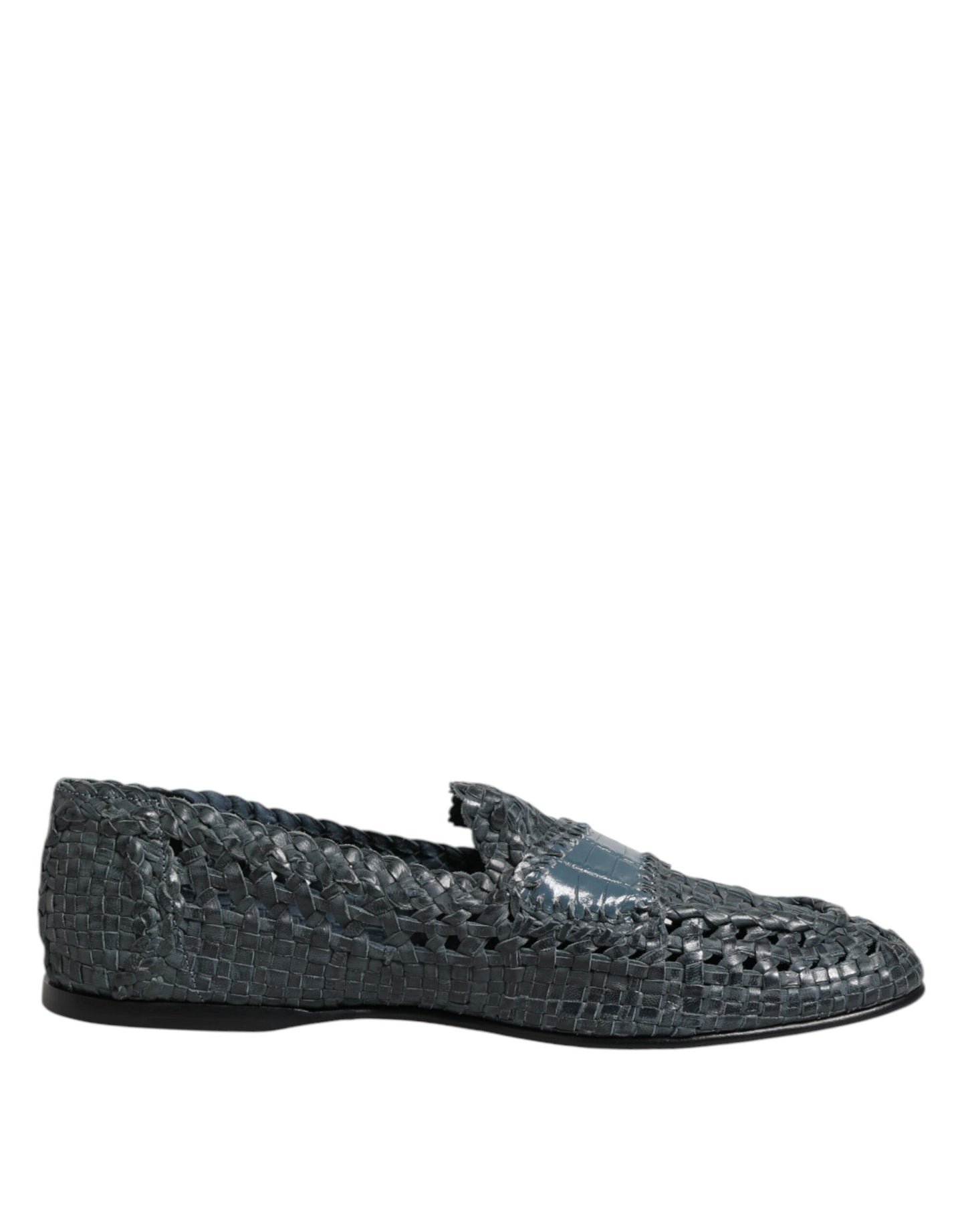Dolce & Gabbana Blaue gewebte Raffia Slip On Loafers Schuhe