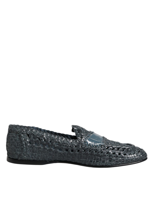 Dolce & Gabbana Blaue gewebte Raffia Slip On Loafers Schuhe