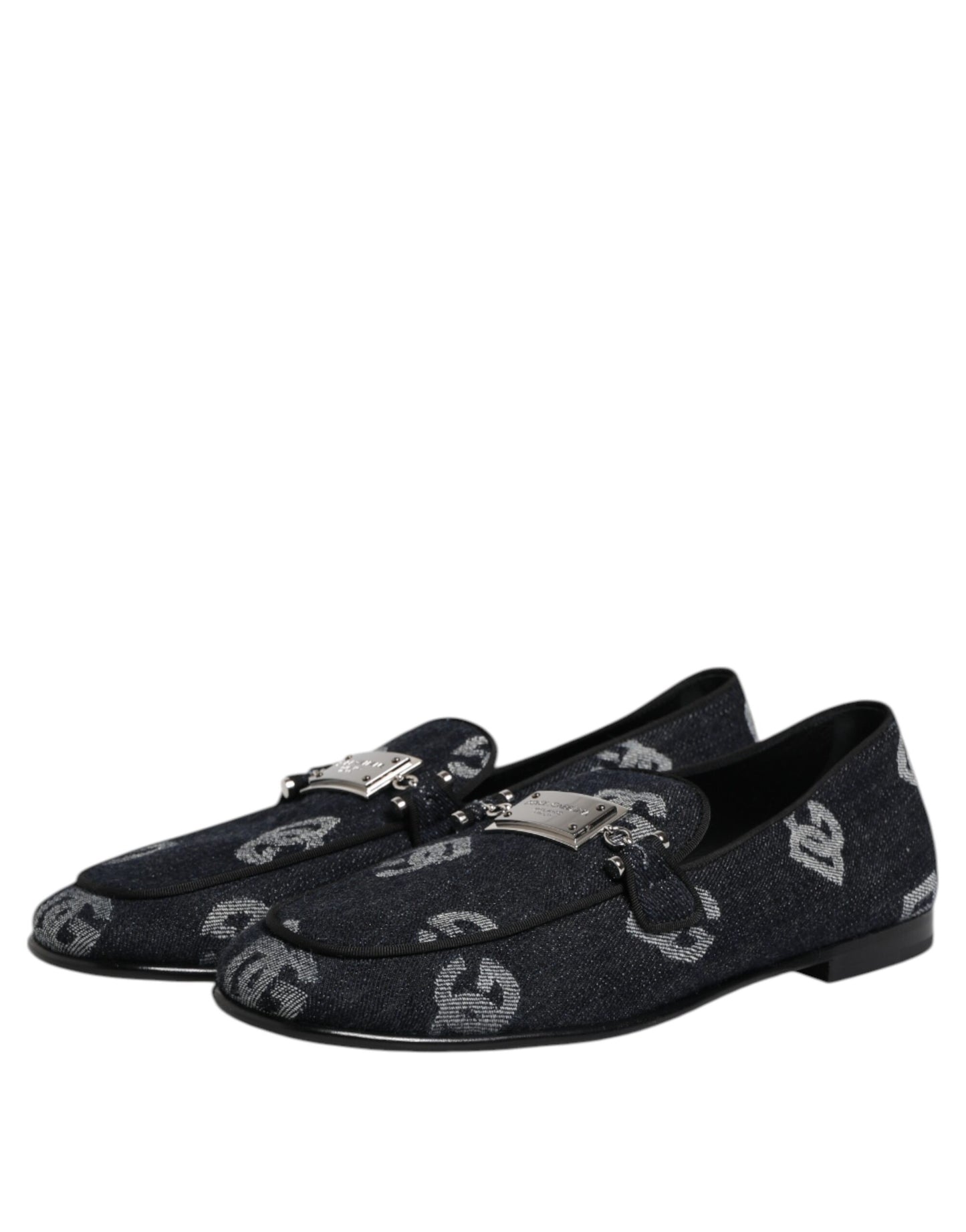 Dolce & Gabbana Blaue Logo-Baumwoll-Loafers Formelle Anzugschuhe