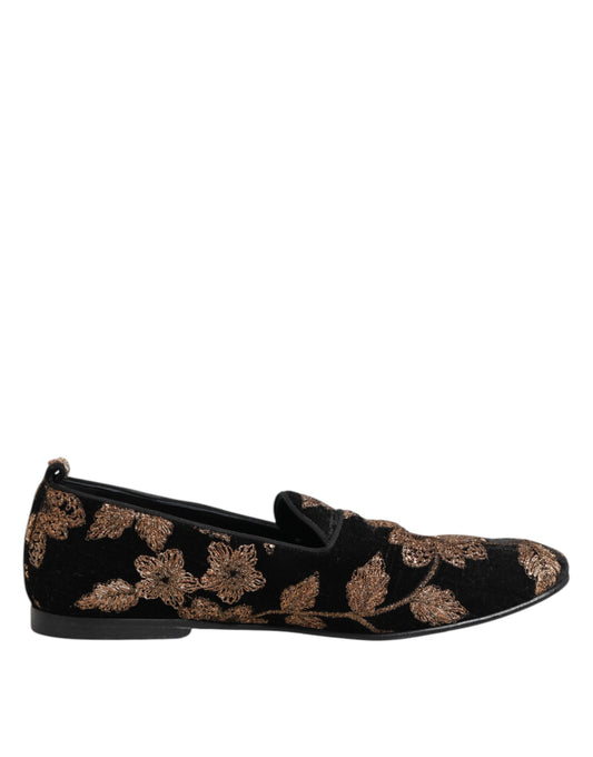 Dolce & Gabbana Schwarz Floral Stickerei Männer Loafers Schuhe