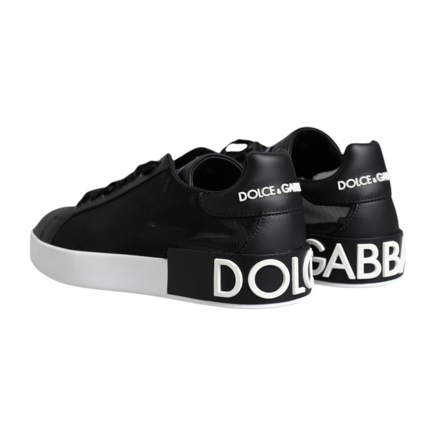 Dolce & Gabbana Schwarzes Kalbsleder Portofino Sneakers Schuhe