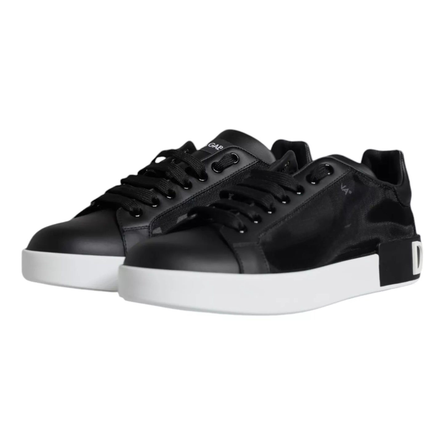Dolce & Gabbana Schwarzes Kalbsleder Portofino Sneakers Schuhe