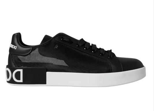 Dolce & Gabbana Schwarzes Kalbsleder Portofino Sneakers Schuhe