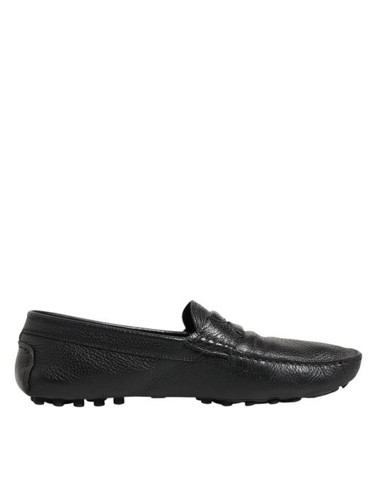 Dolce & Gabbana Schwarzes Leder Slip On Mokassin Loafer Schuhe