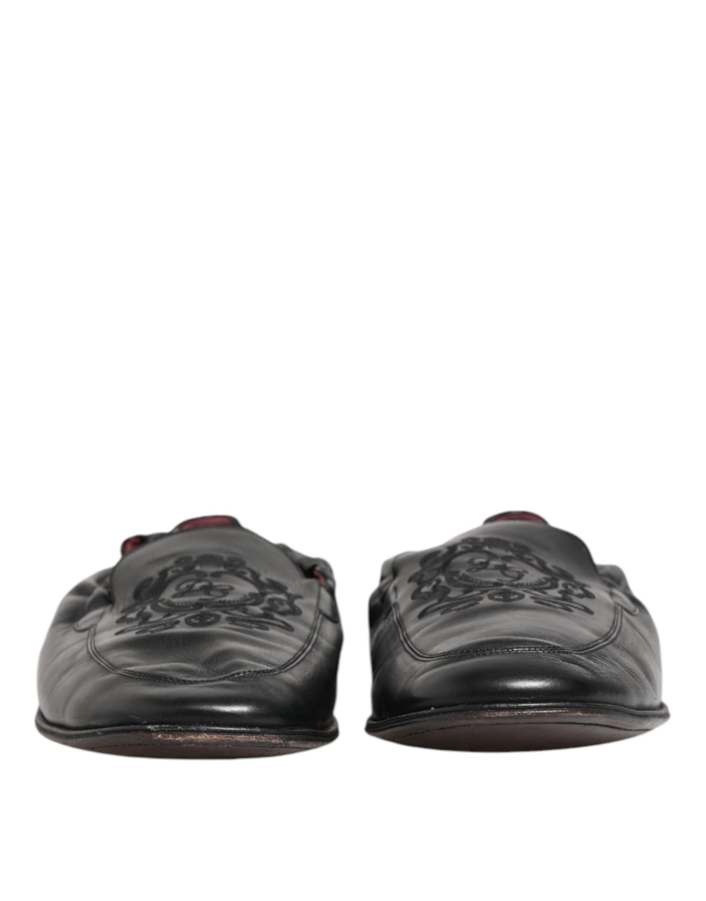 Dolce & Gabbana Schwarzes Leder Slip On Männer flache Loafers Schuhe