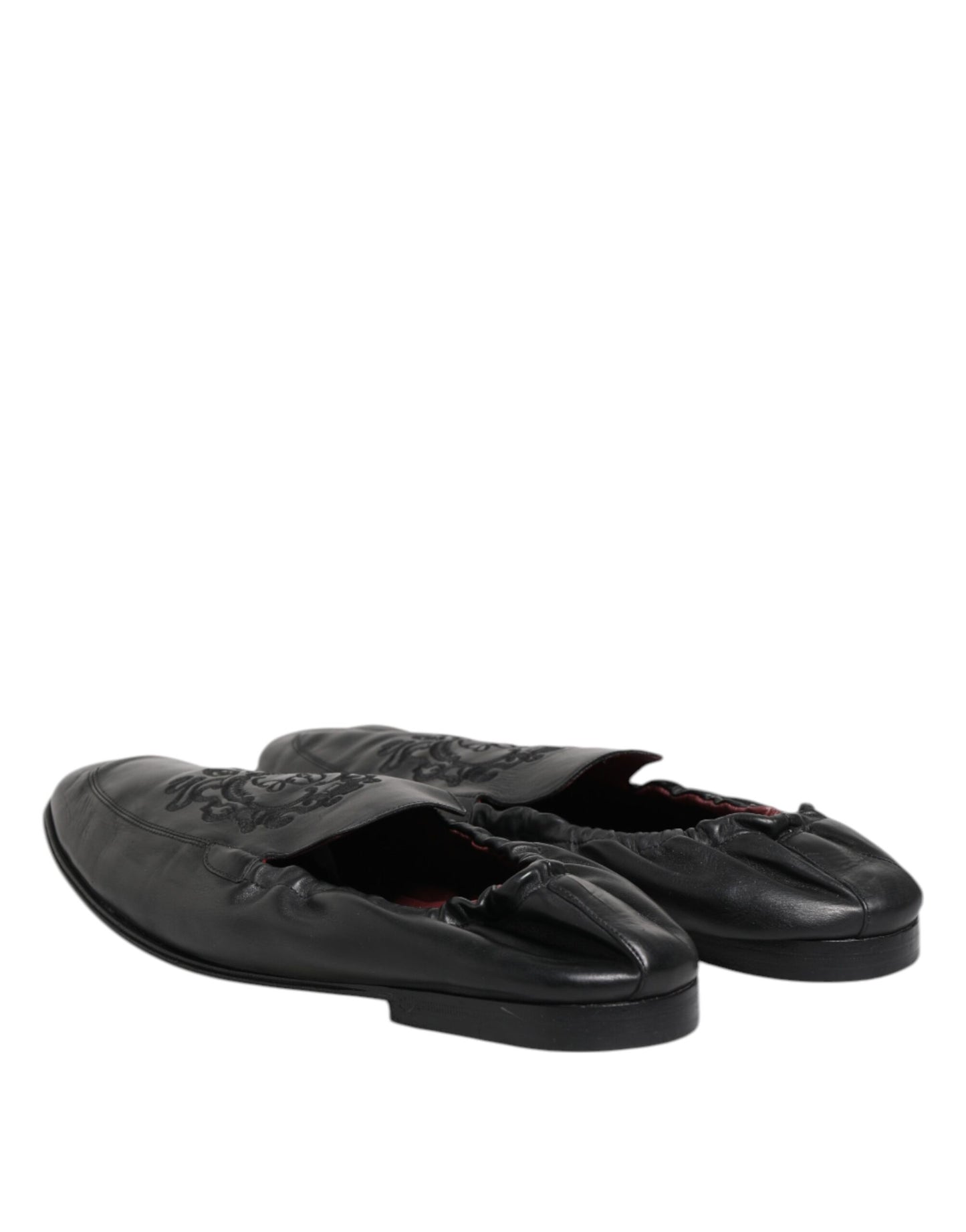 Dolce & Gabbana Schwarzes Leder Slip On Männer flache Loafers Schuhe