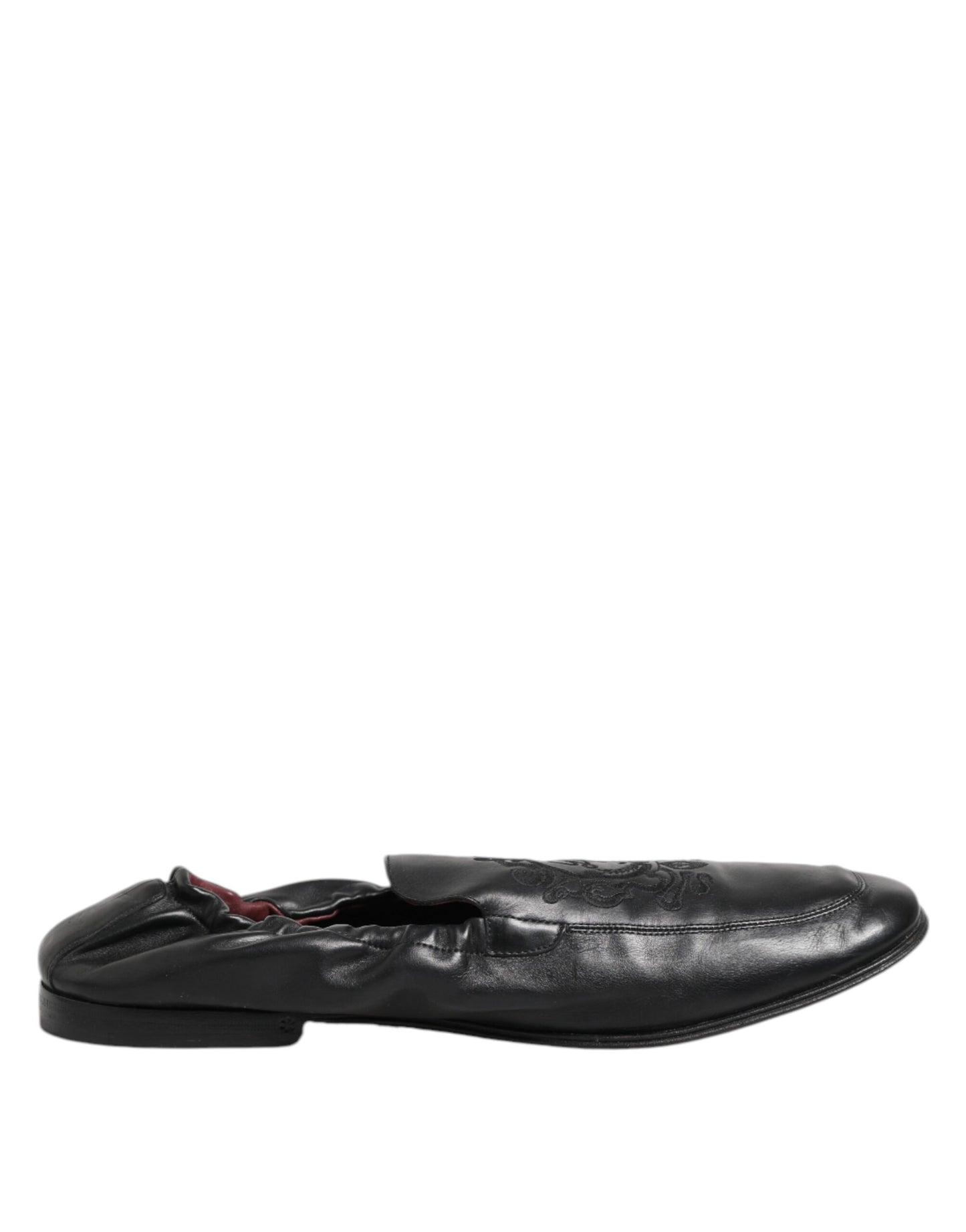 Dolce & Gabbana Schwarzes Leder Slip On Männer flache Loafers Schuhe
