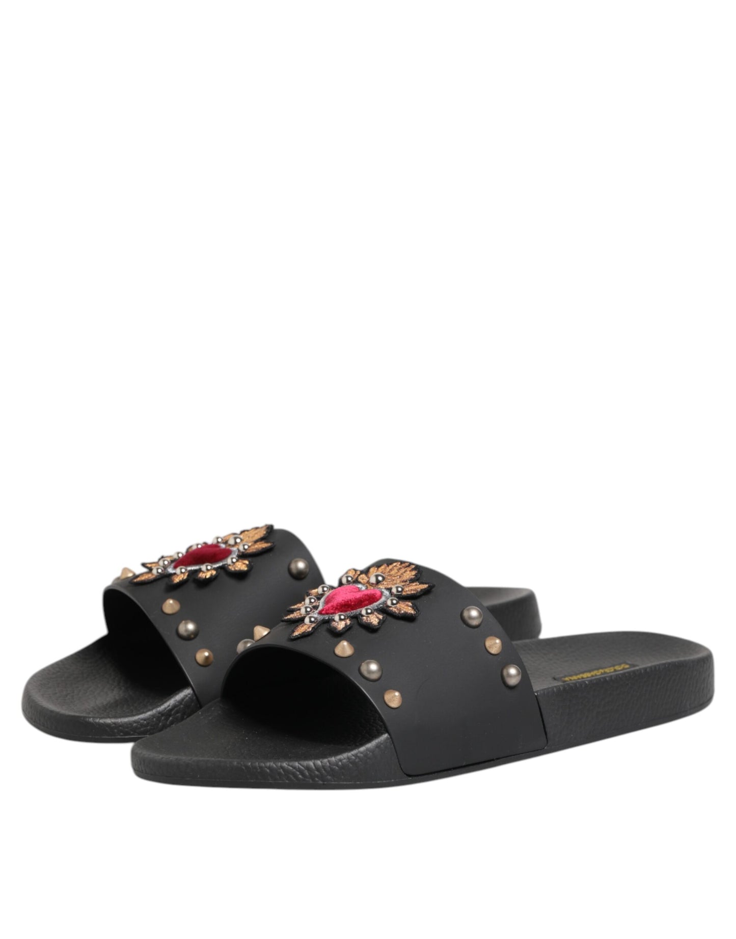 Dolce & Gabbana Schwarzer Gummi Sacred Heart Slides Männer Beachwear Schuhe