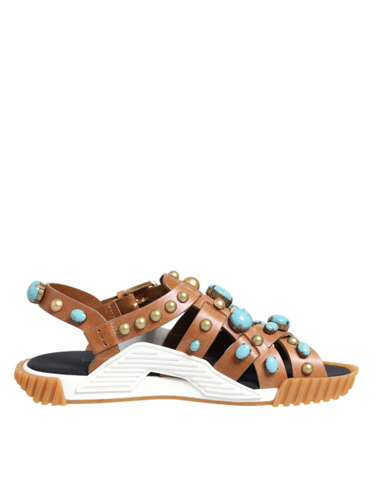 Dolce & Gabbana Braunes Leder Nietenschuhe Sandalen Schuhe