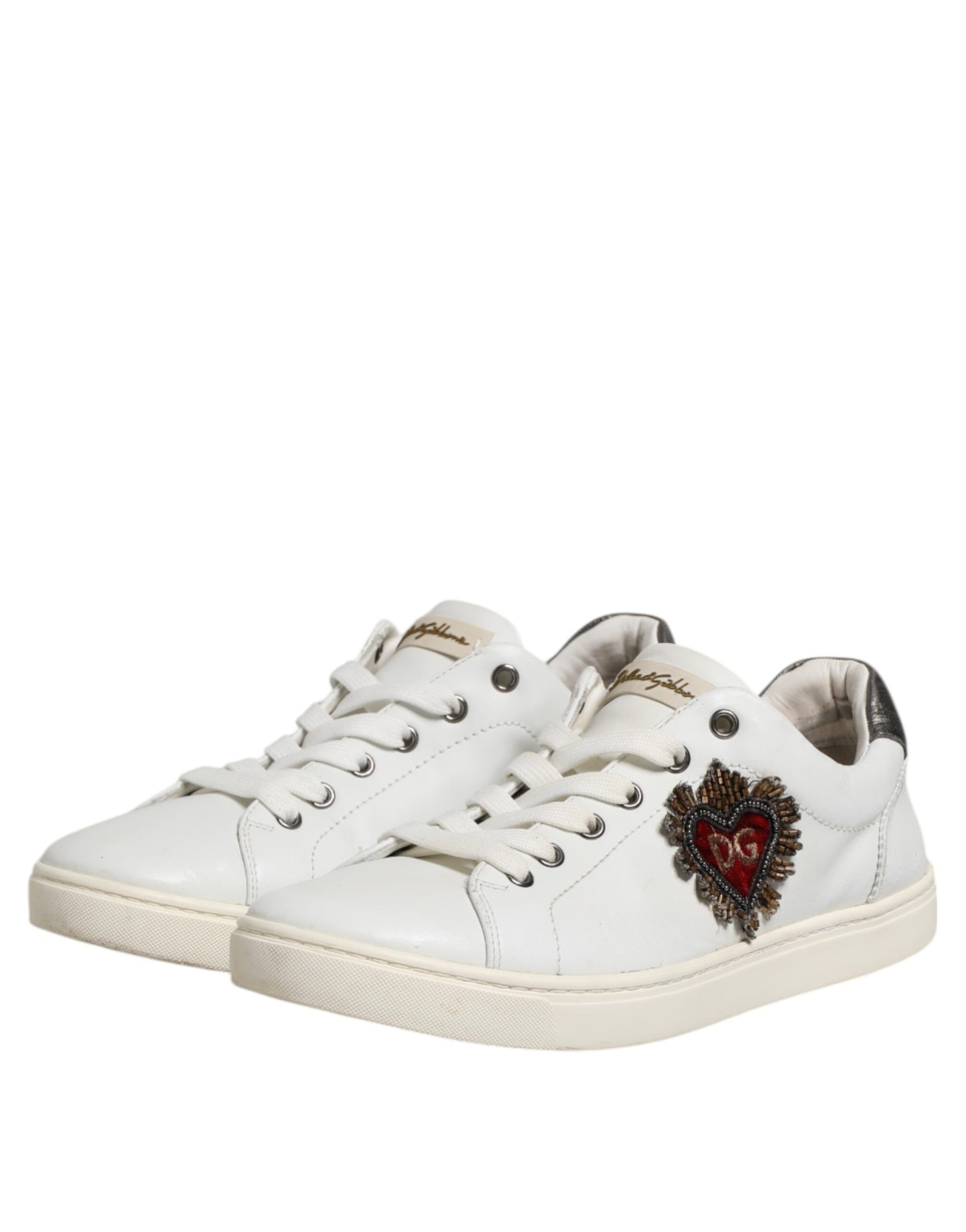 Dolce & Gabbana Weiß Silber Sacred Heart Männer Turnschuhe Schuhe