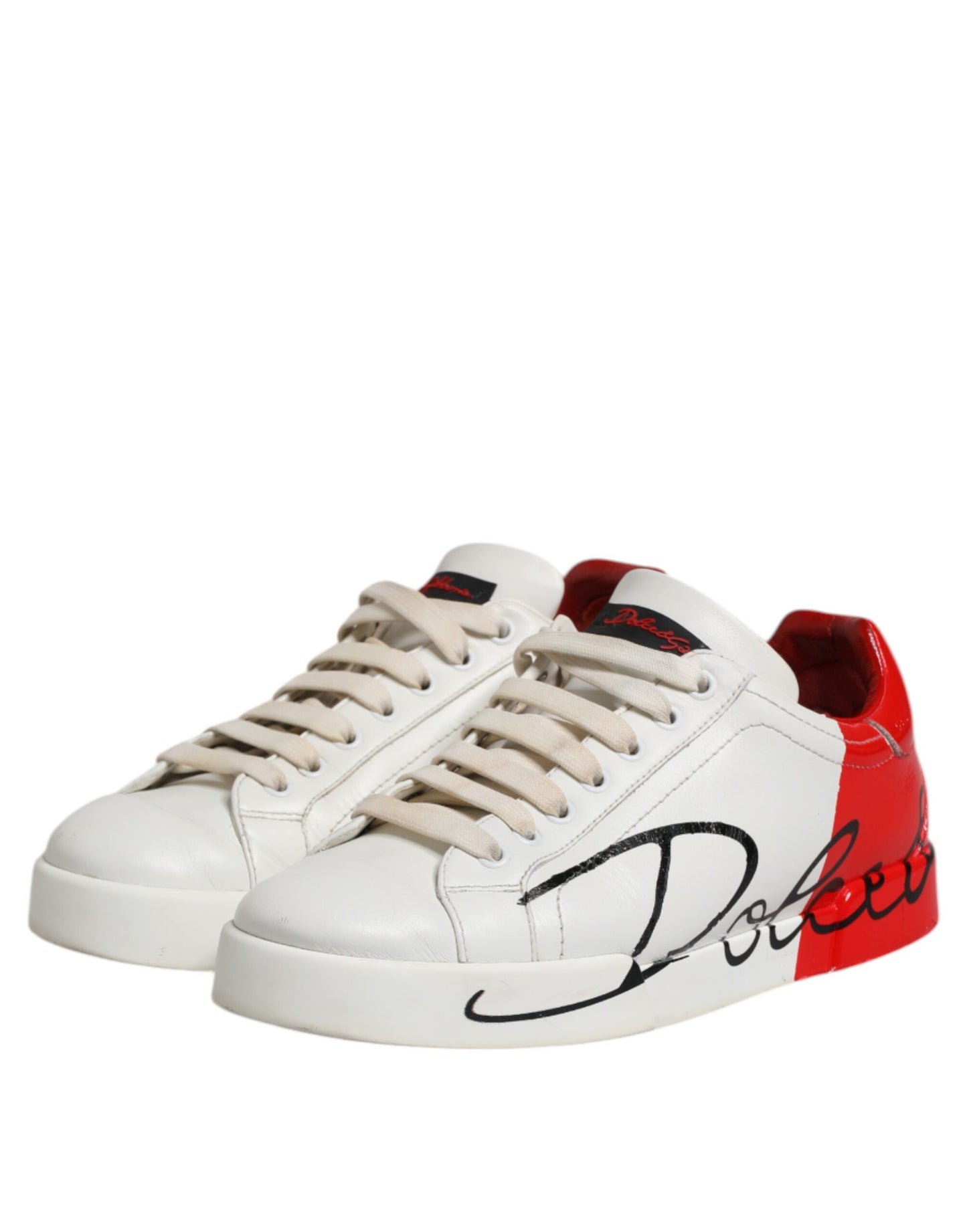 Dolce & Gabbana Weiß Rot Leder Logo Low Top Sneakers Schuhe
