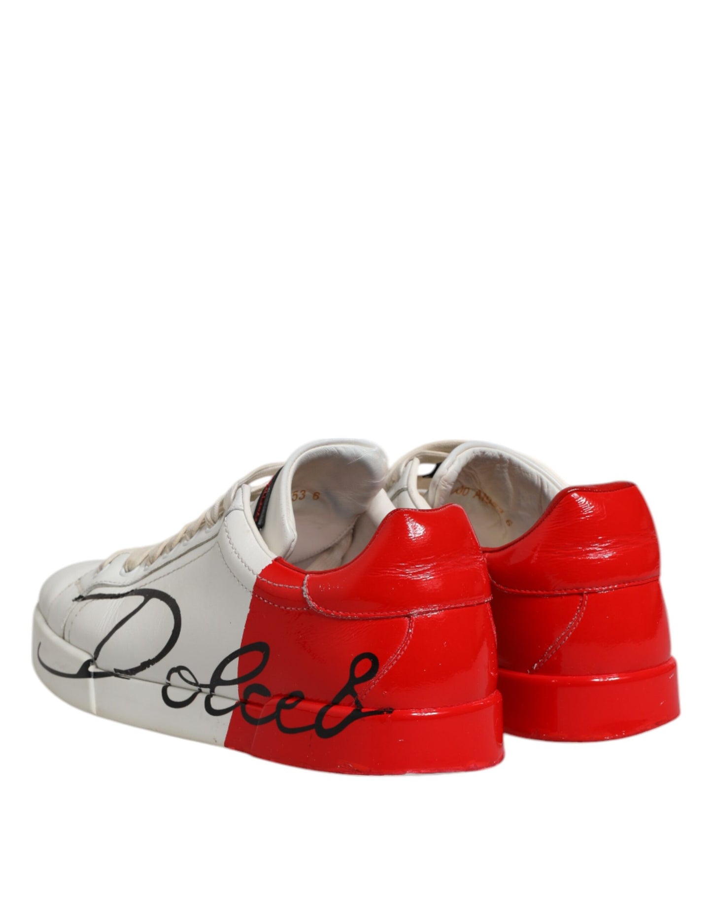Dolce & Gabbana Weiß Rot Leder Logo Low Top Sneakers Schuhe