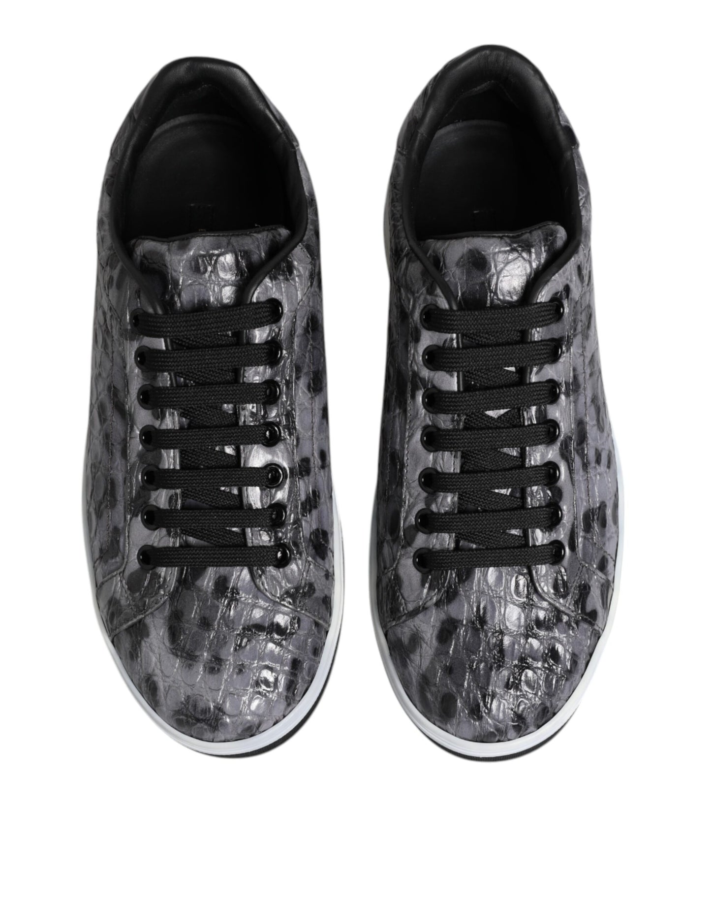 Dolce & Gabbana Graue Leder Leopard Low Top Sneakers Schuhe