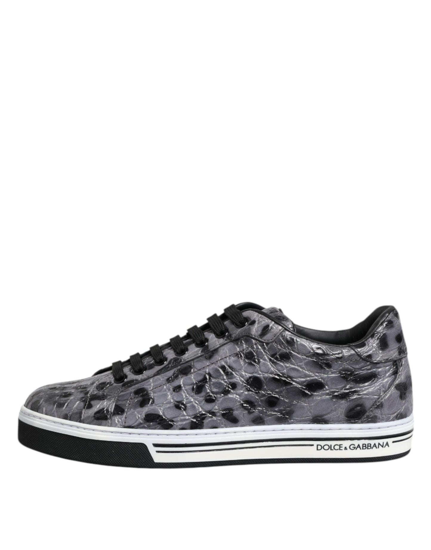 Dolce & Gabbana Graue Leder Leopard Low Top Sneakers Schuhe