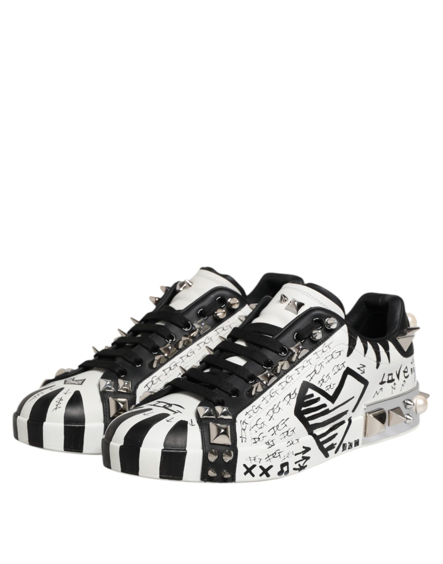 Dolce & Gabbana Schwarz Weiß Nieten Low Top Sneakers Schuhe