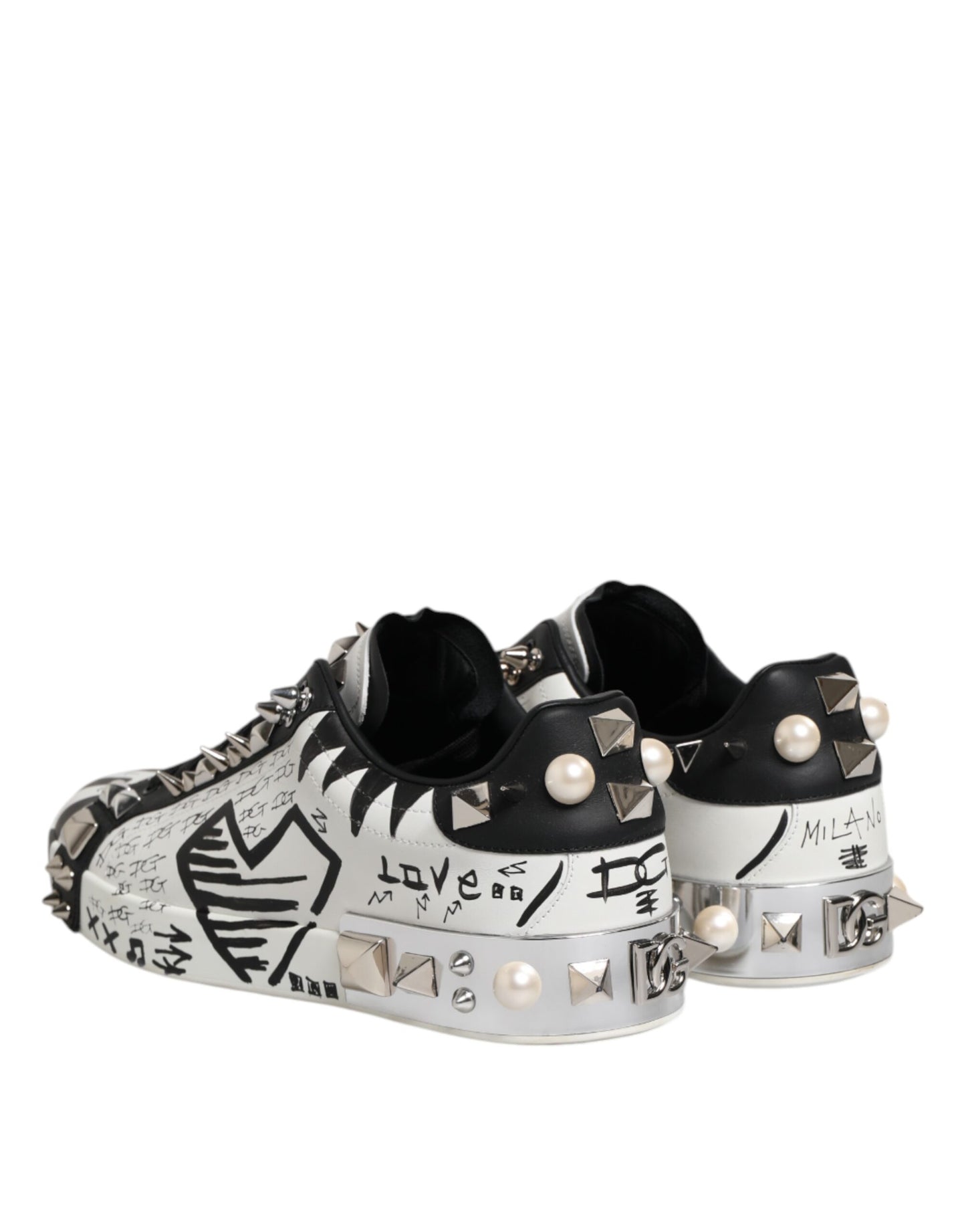 Dolce & Gabbana Schwarz Weiß Nieten Low Top Sneakers Schuhe