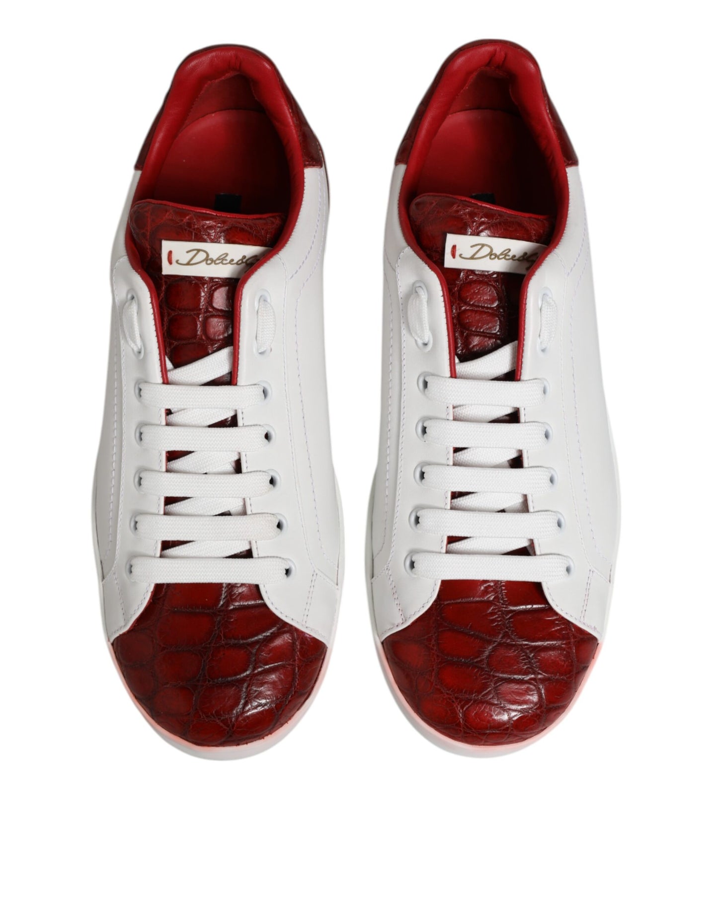 Dolce & Gabbana Weiß Rot Leder Lace Up Turnschuhe Schuhe