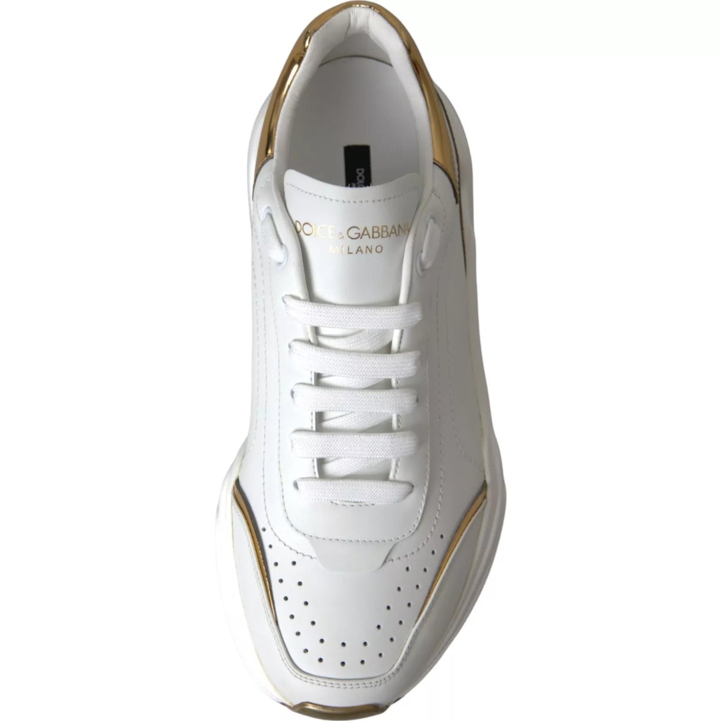 Dolce & Gabbana Weiß Gold DAYMASTER Leder Turnschuhe Herren Schuhe