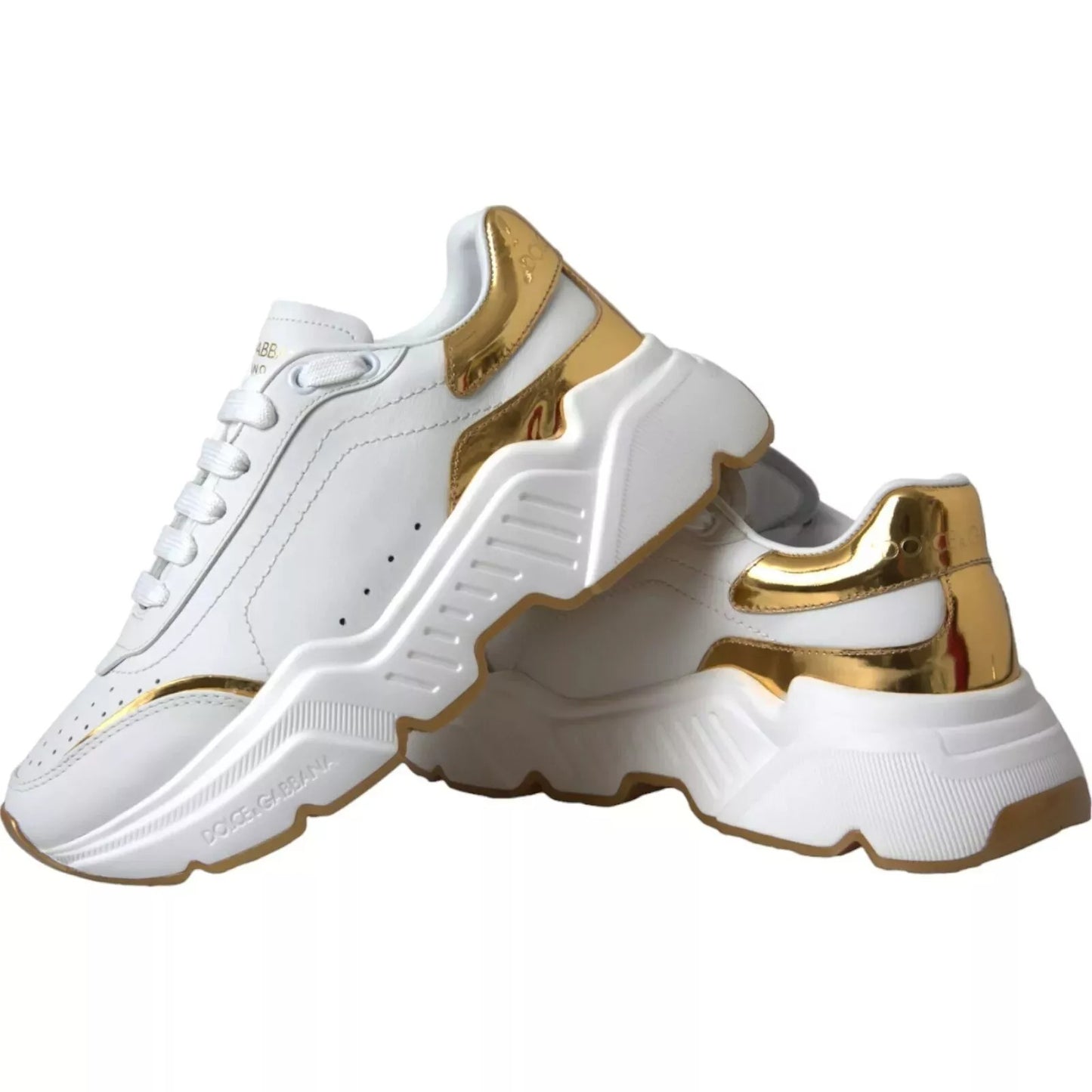 Dolce & Gabbana Weiß Gold DAYMASTER Leder Turnschuhe Herren Schuhe