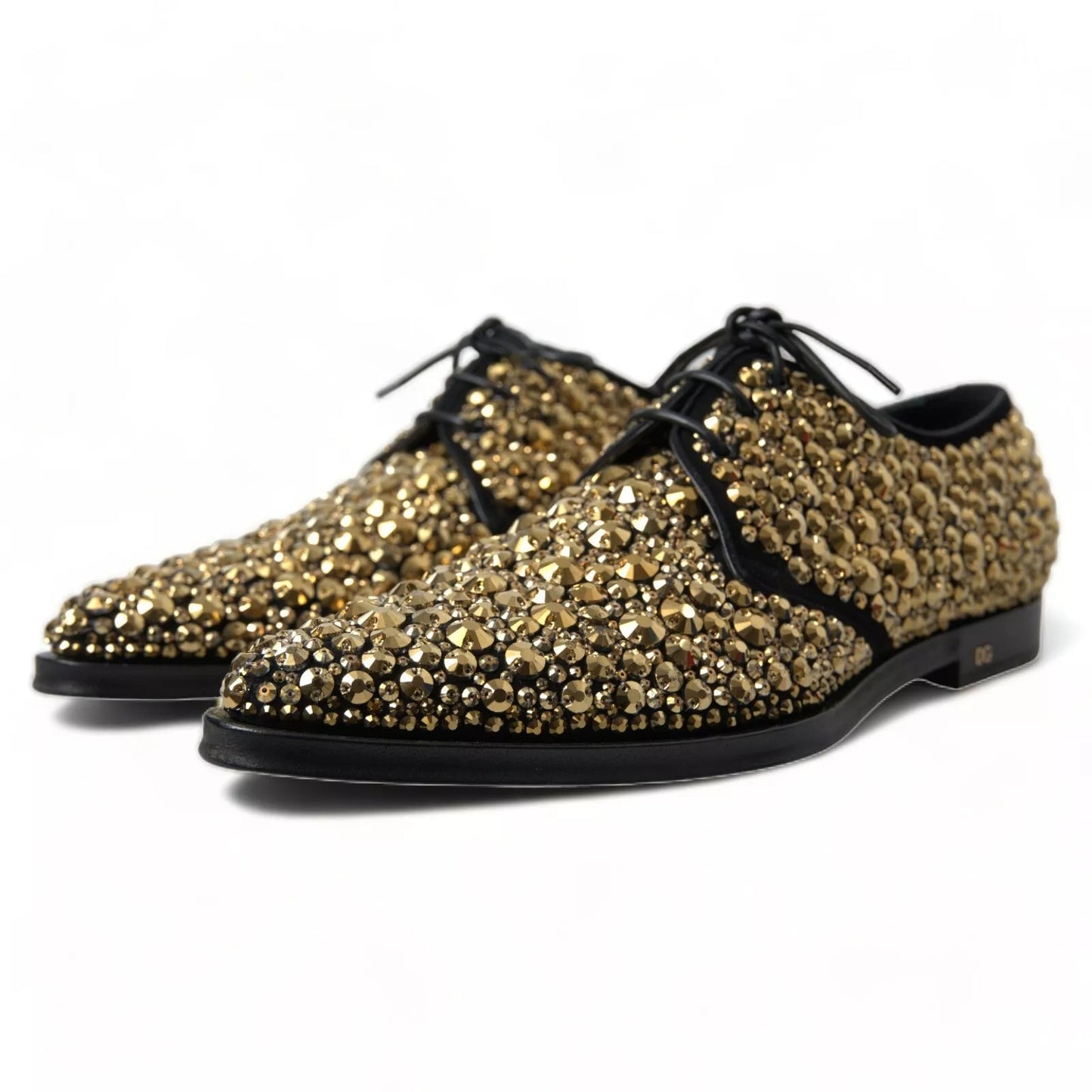 Dolce & Gabbana Schwarz Gold verschönerte Derby Schuhe