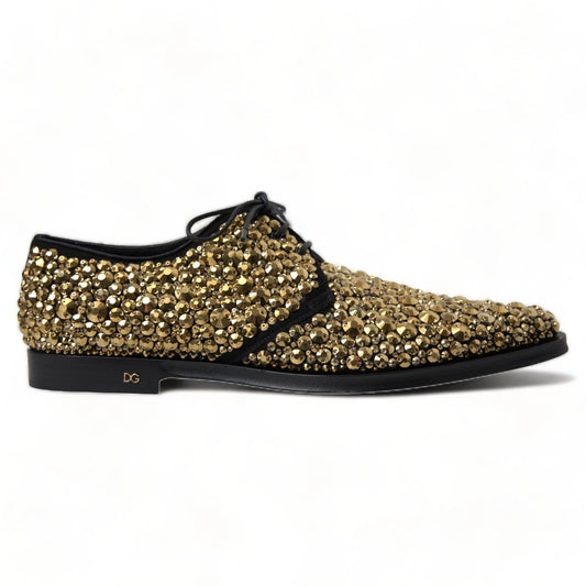 Dolce & Gabbana Schwarz Gold verschönerte Derby Schuhe