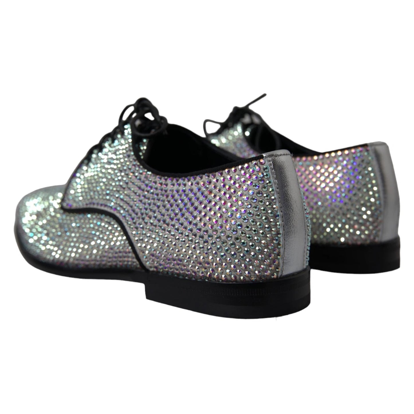 Dolce & Gabbana Silberne Leder Strass Derby Schuhe