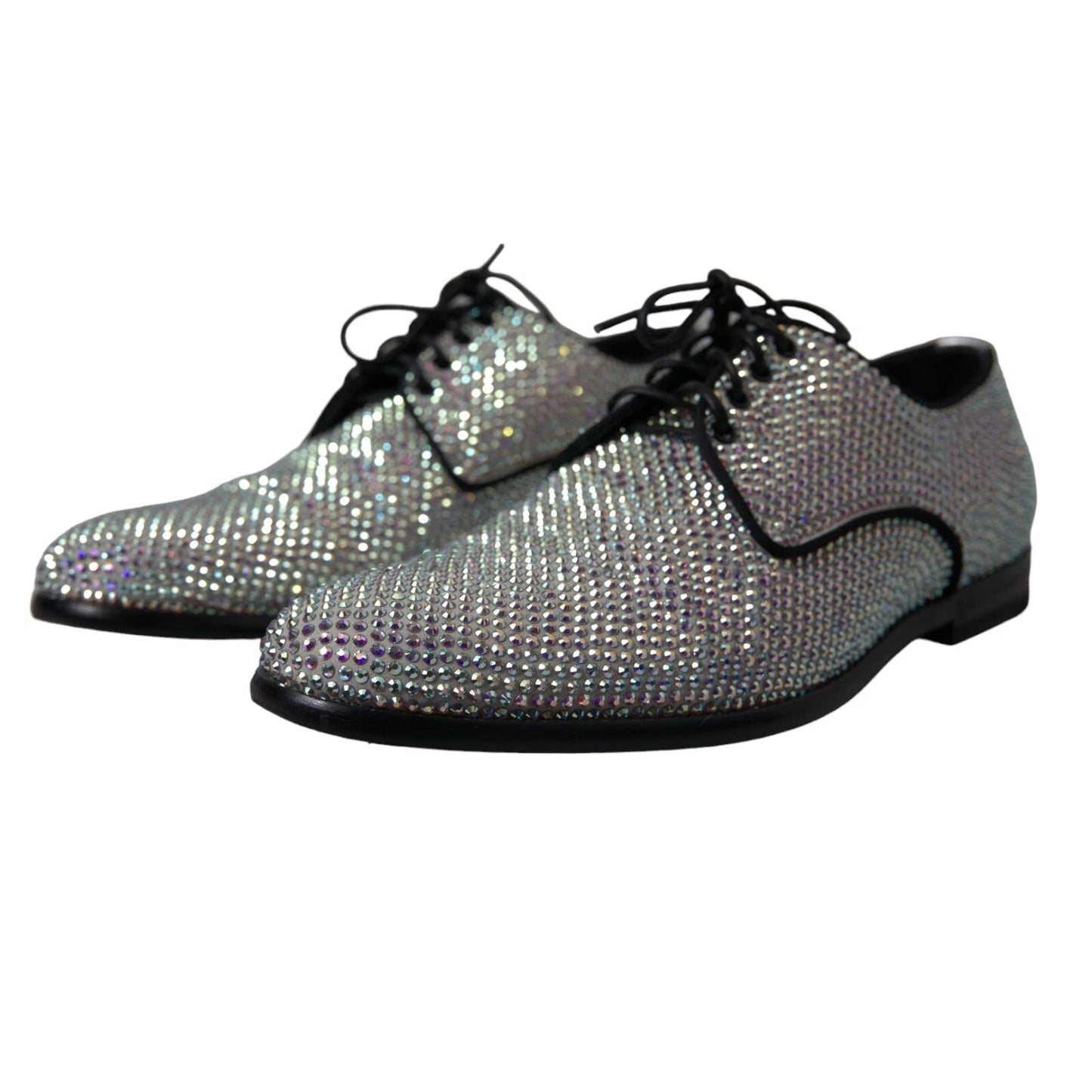 Dolce & Gabbana Silberne Leder Strass Derby Schuhe