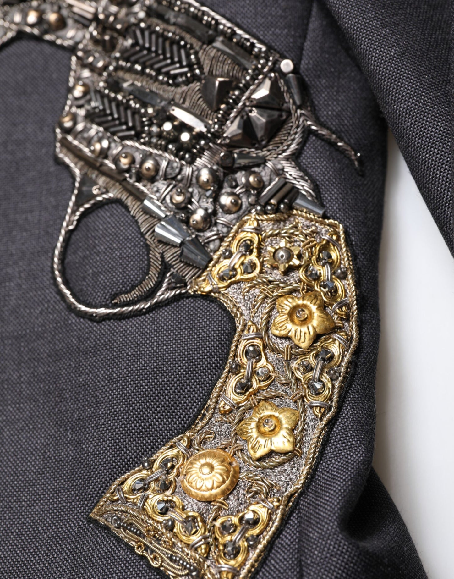 Dolce & Gabbana Dunkelgrauer Wollmantel mit Bienenstickerei Blazer