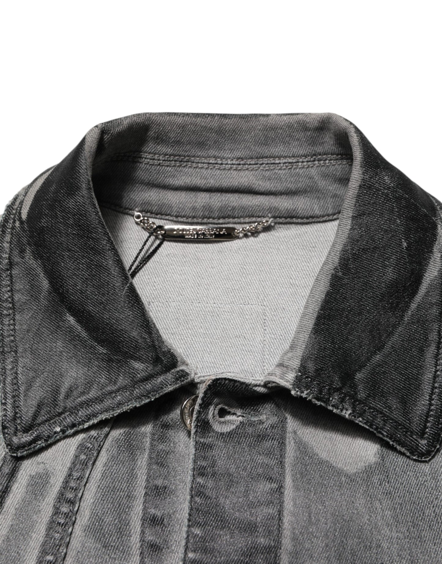 Dolce & Gabbana Graue gewaschene Baumwoll-Stretch-Denim-Jacke
