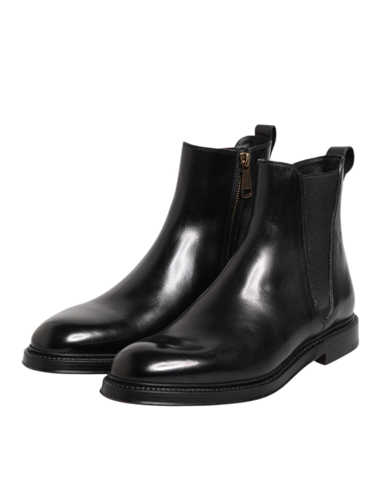 Dolce & Gabbana Schwarz Chelsea Leder Mid Calf Stiefel Schuhe