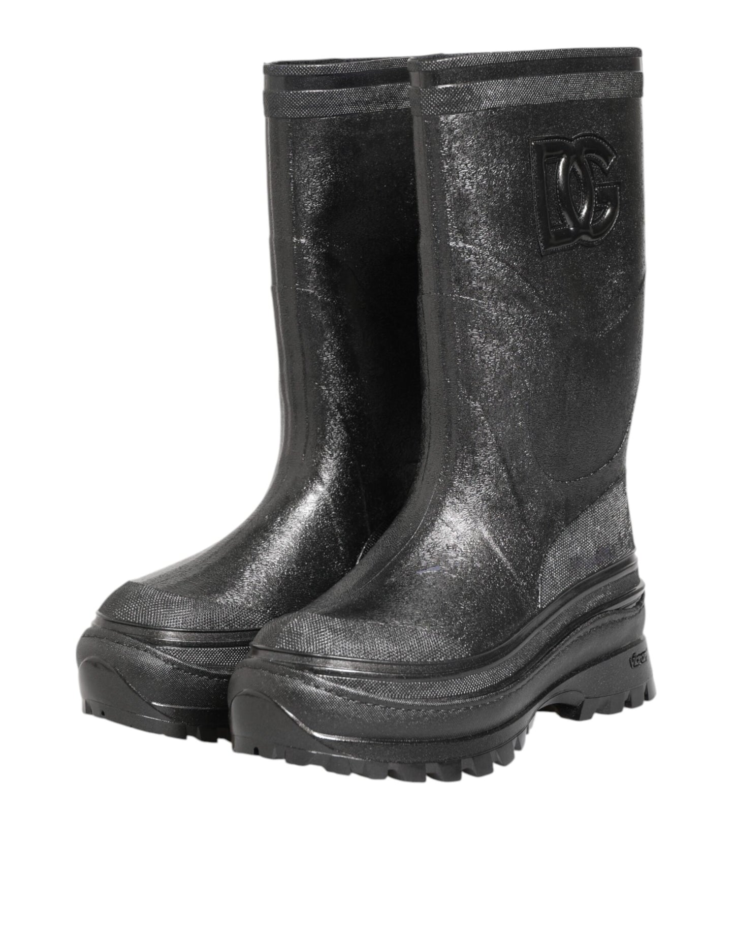 Dolce & Gabbana Metallic Schwarz Pull On Regen Stiefel Schuhe