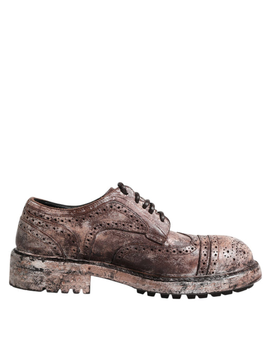 Dolce & Gabbana Braune Leder Distressed Brogue Schnürschuhe