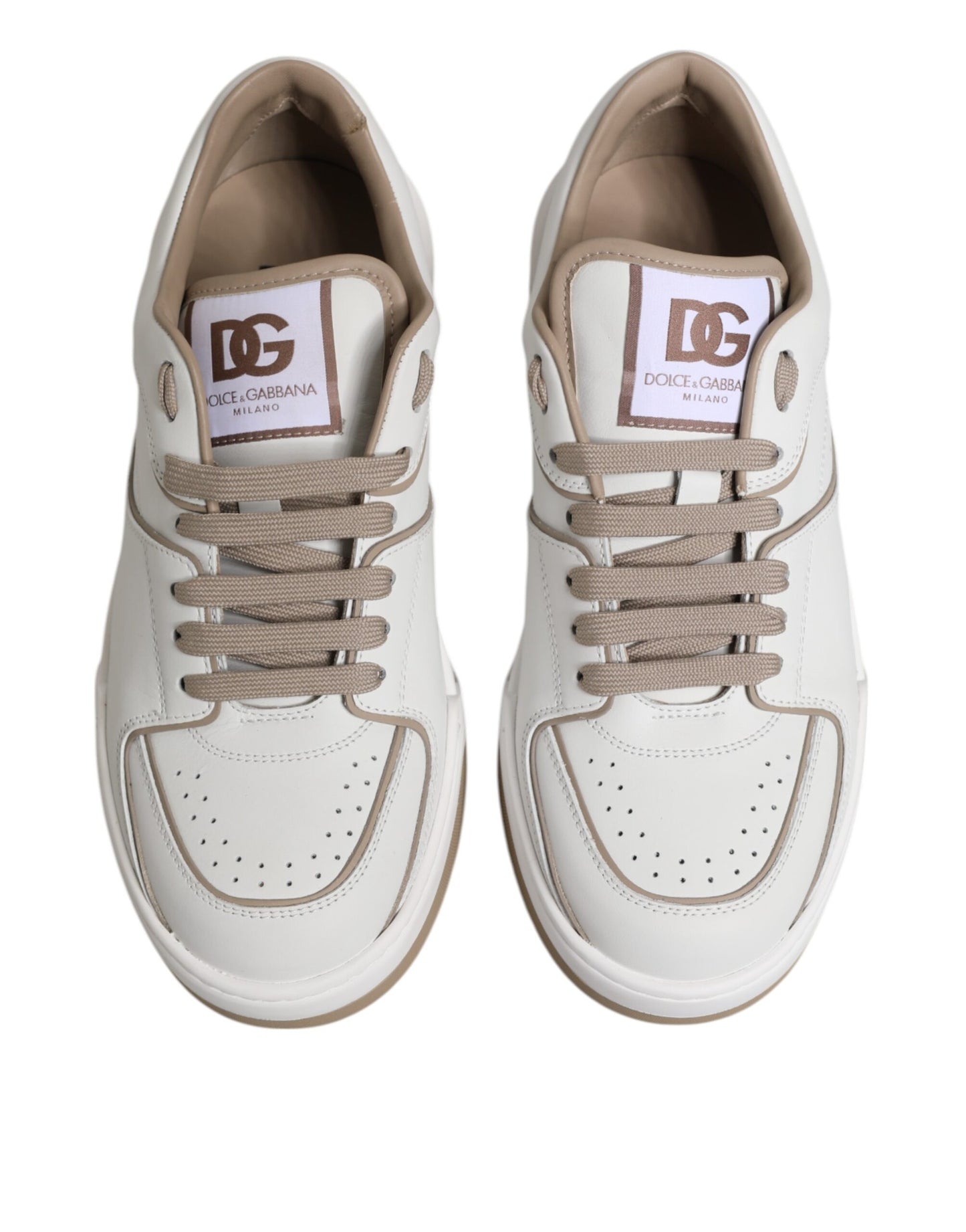 Dolce & Gabbana Weiß Braun Leder Low Top Männer Turnschuhe Schuhe