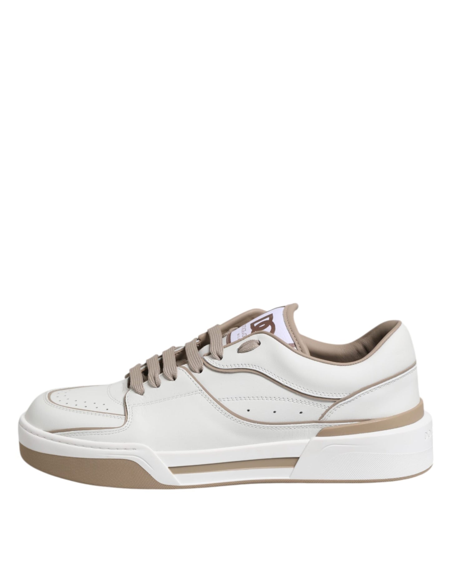Dolce & Gabbana Weiß Braun Leder Low Top Männer Turnschuhe Schuhe