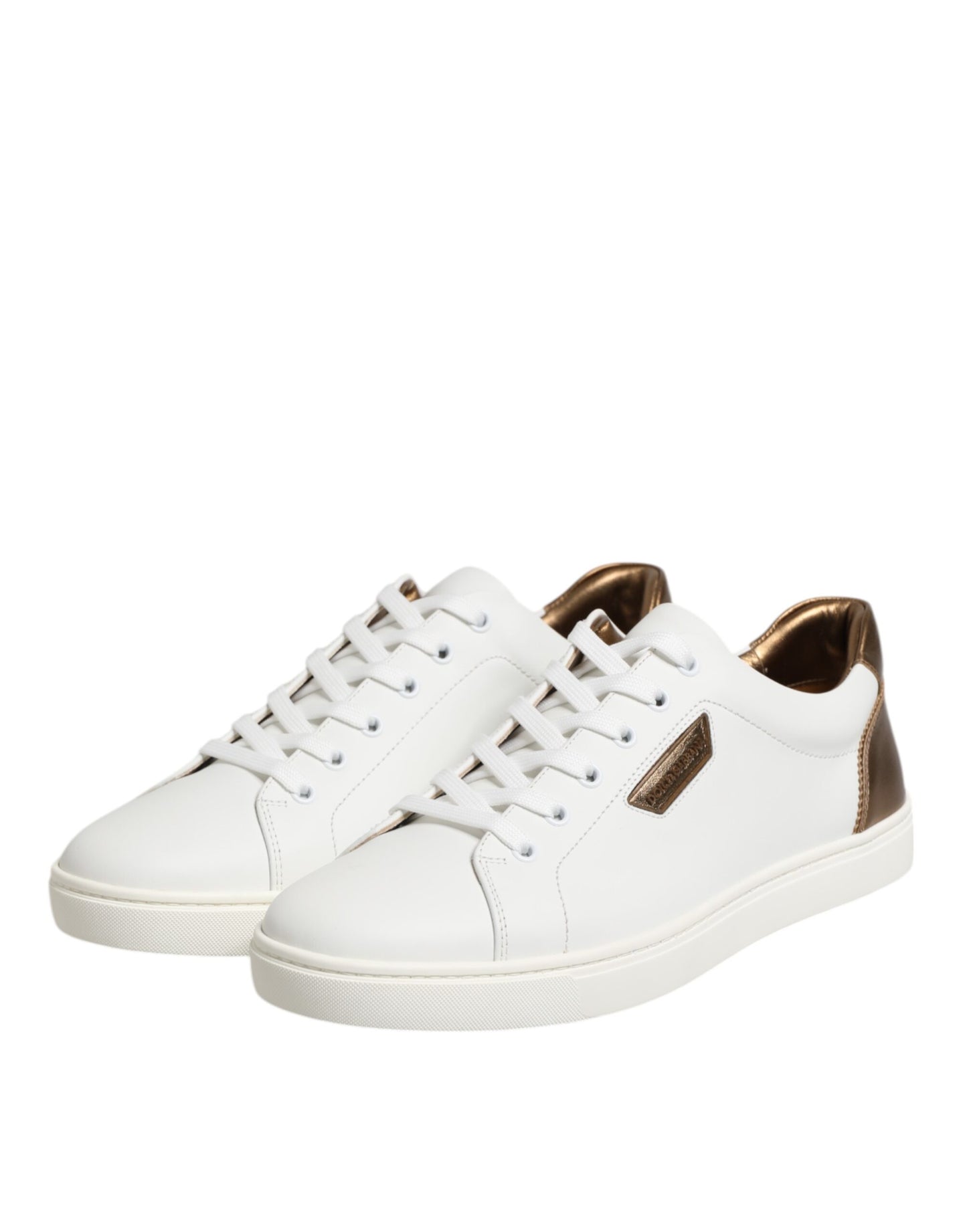 Dolce & Gabbana Weiß Braun Leder Low Top Männer Turnschuhe Schuhe