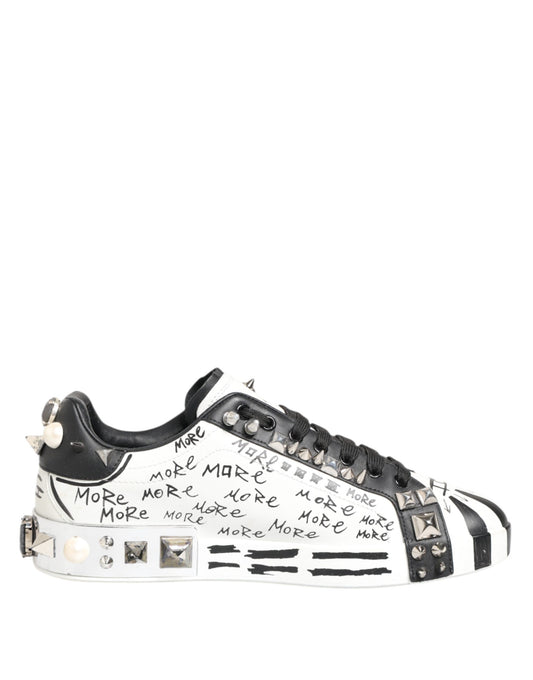 Dolce & Gabbana Weiße Nieten bedruckte Low Top Sneakers Schuhe