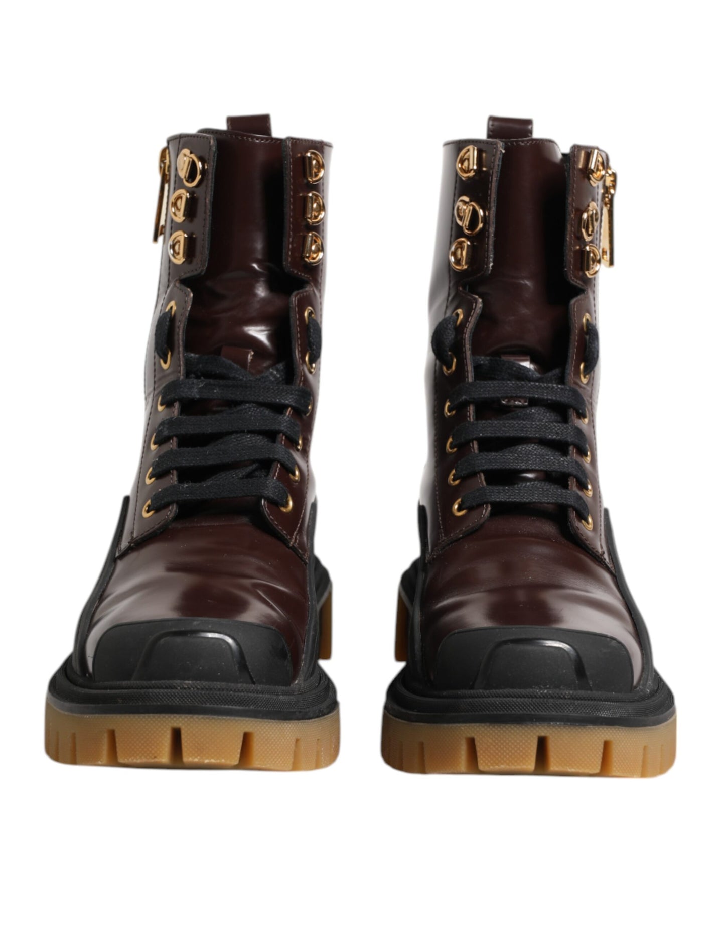Dolce & Gabbana Maroon Leder Mid Calf Biker Stiefel Schuhe