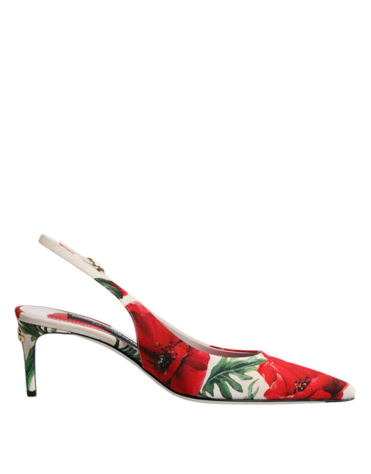 Dolce & Gabbana Weiß Floral Heels Slingback Sandalen Schuhe