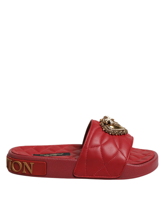 Dolce & Gabbana Rote Devotion Matelassé Leder Pantoletten Schuhe