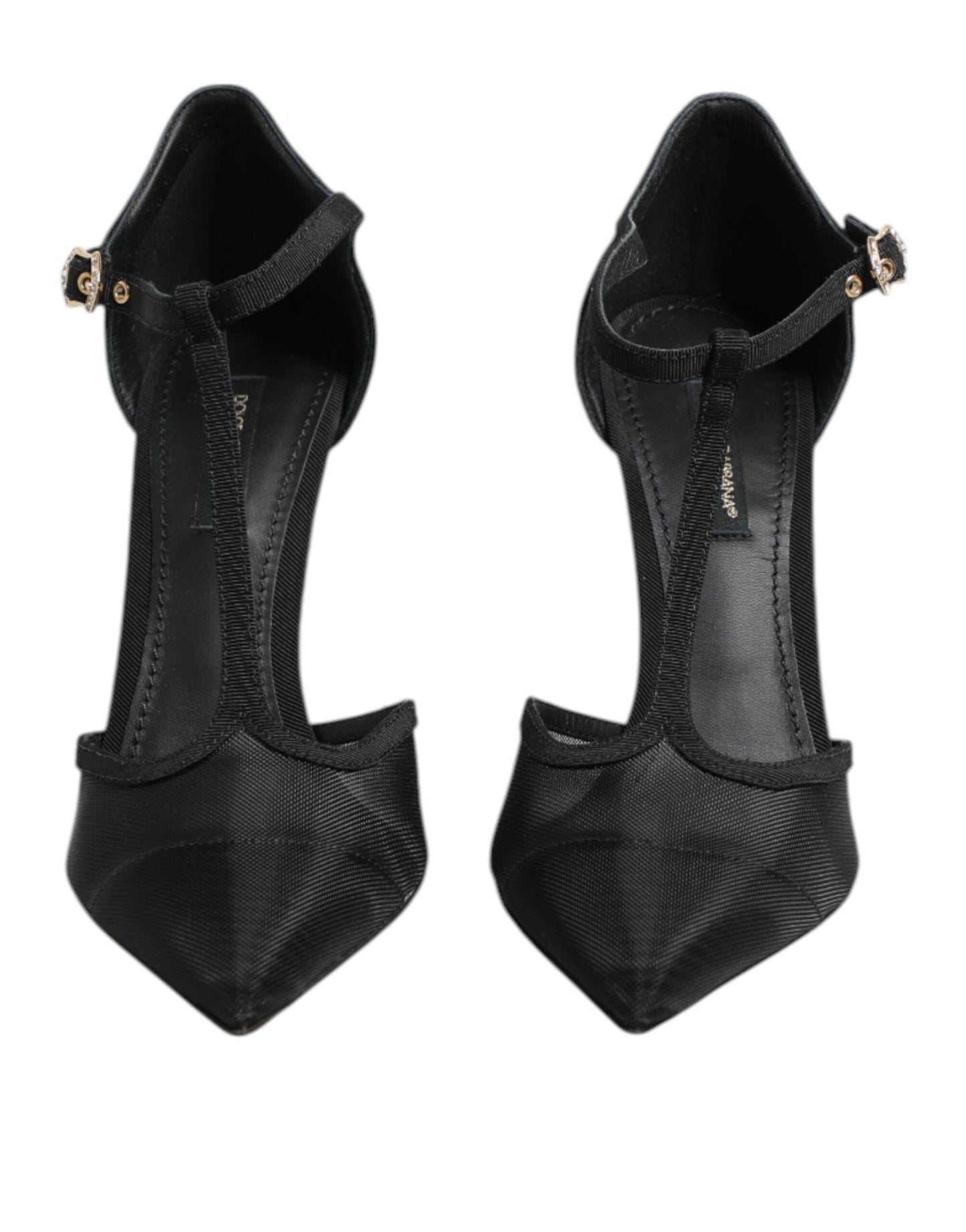 Dolce & Gabbana Schwarz Mesh T-strap Stiletto High Heels Schuhe
