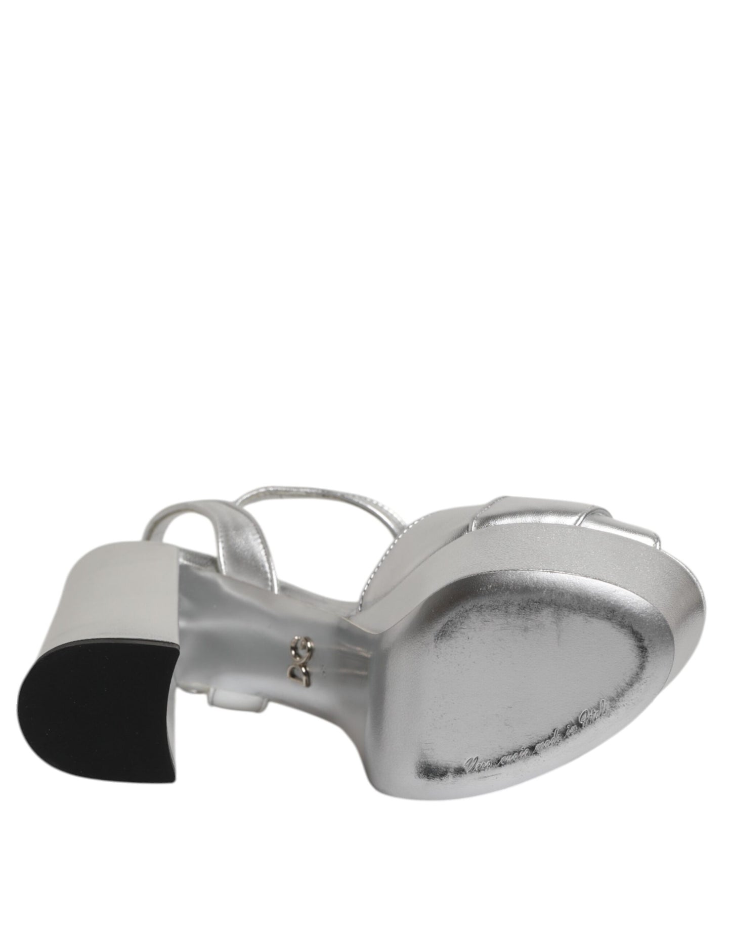 Dolce & Gabbana Silberne Logo-Knöchelriemen-Absätze Sandalen Schuhe
