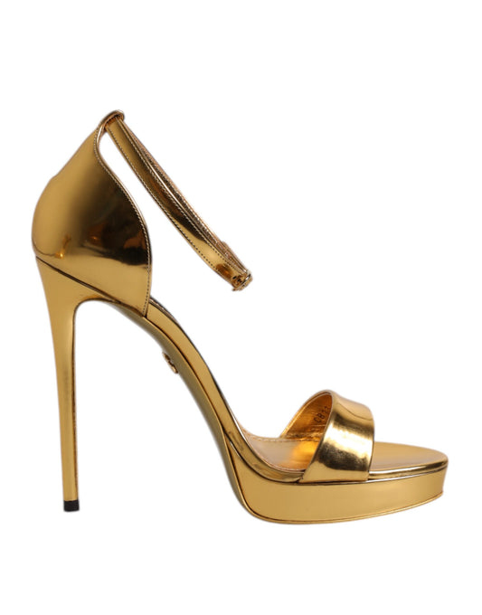 Dolce & Gabbana Gold Leder Plateau Keira Sandalen Schuhe