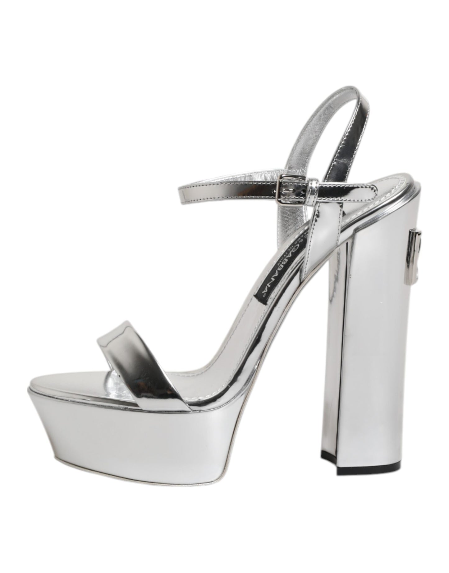 Dolce & Gabbana Silberne Leder Plateau Keira Sandalen Schuhe