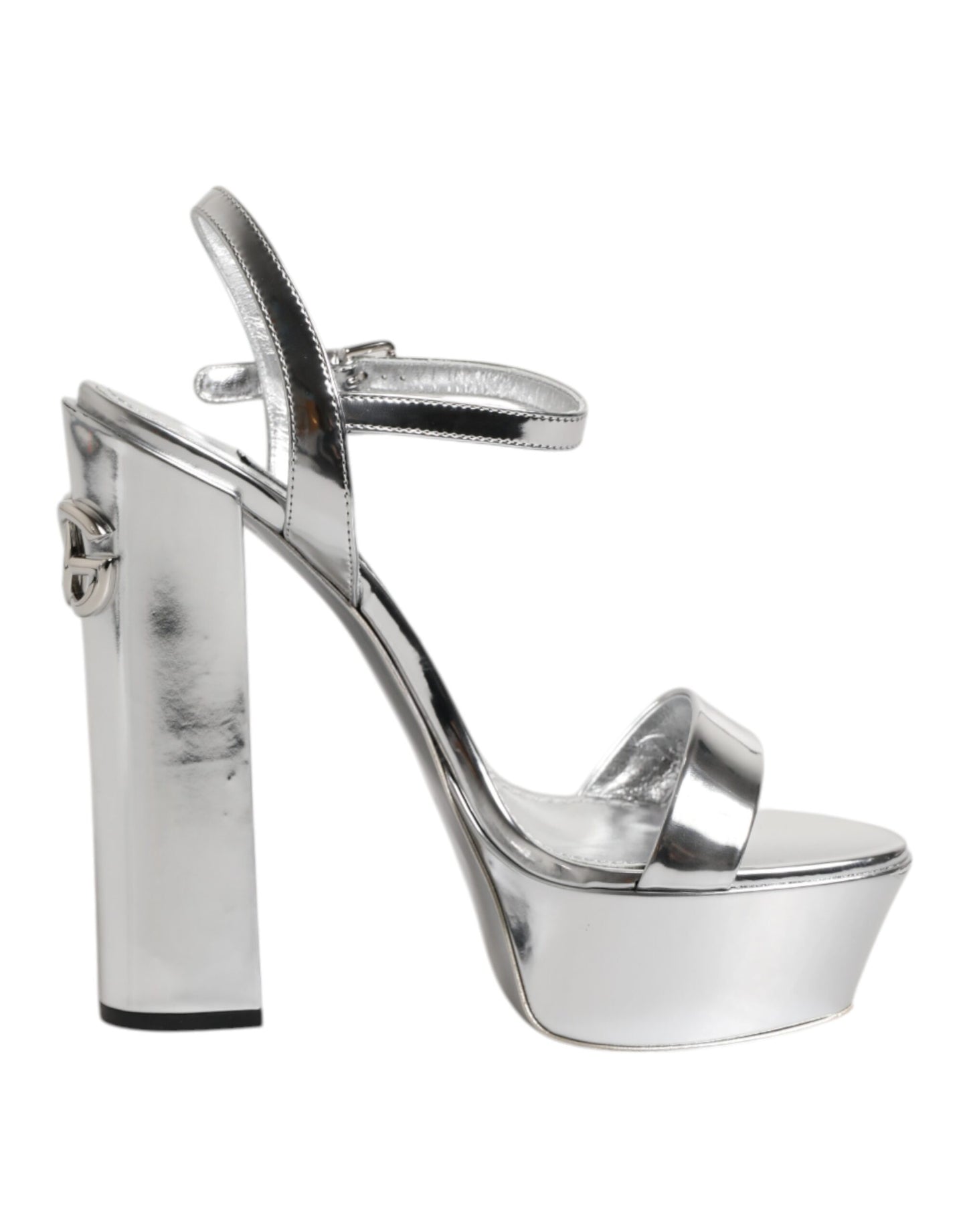 Dolce & Gabbana Silberne Leder Plateau Keira Sandalen Schuhe