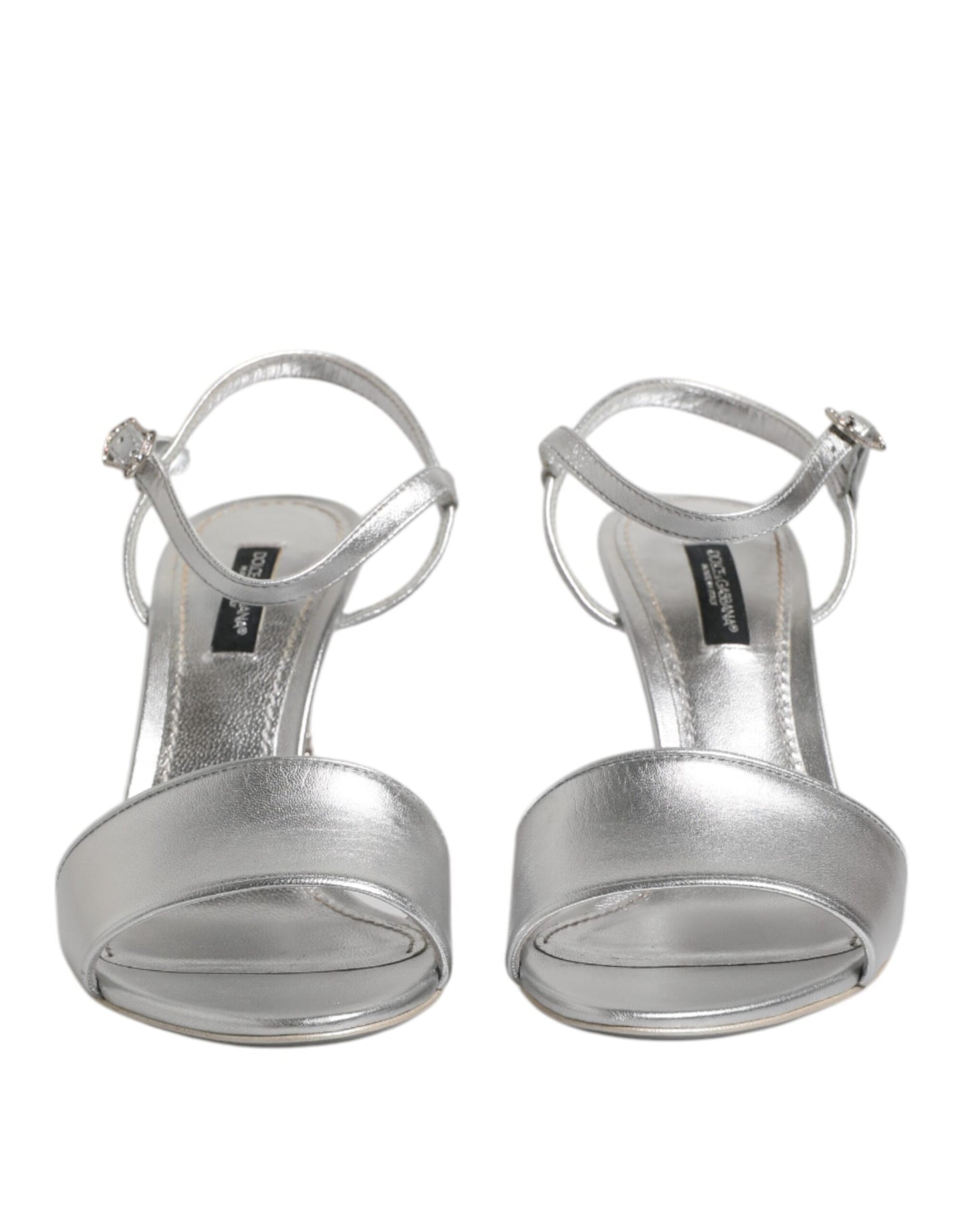Dolce & Gabbana Silber Leder DG Heels Keira Sandalen Schuhe