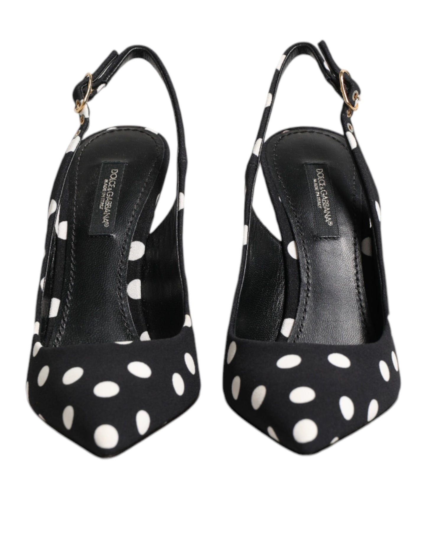 Dolce & Gabbana Schwarz Weiß Gepunktete Stiletto Slingback Schuhe