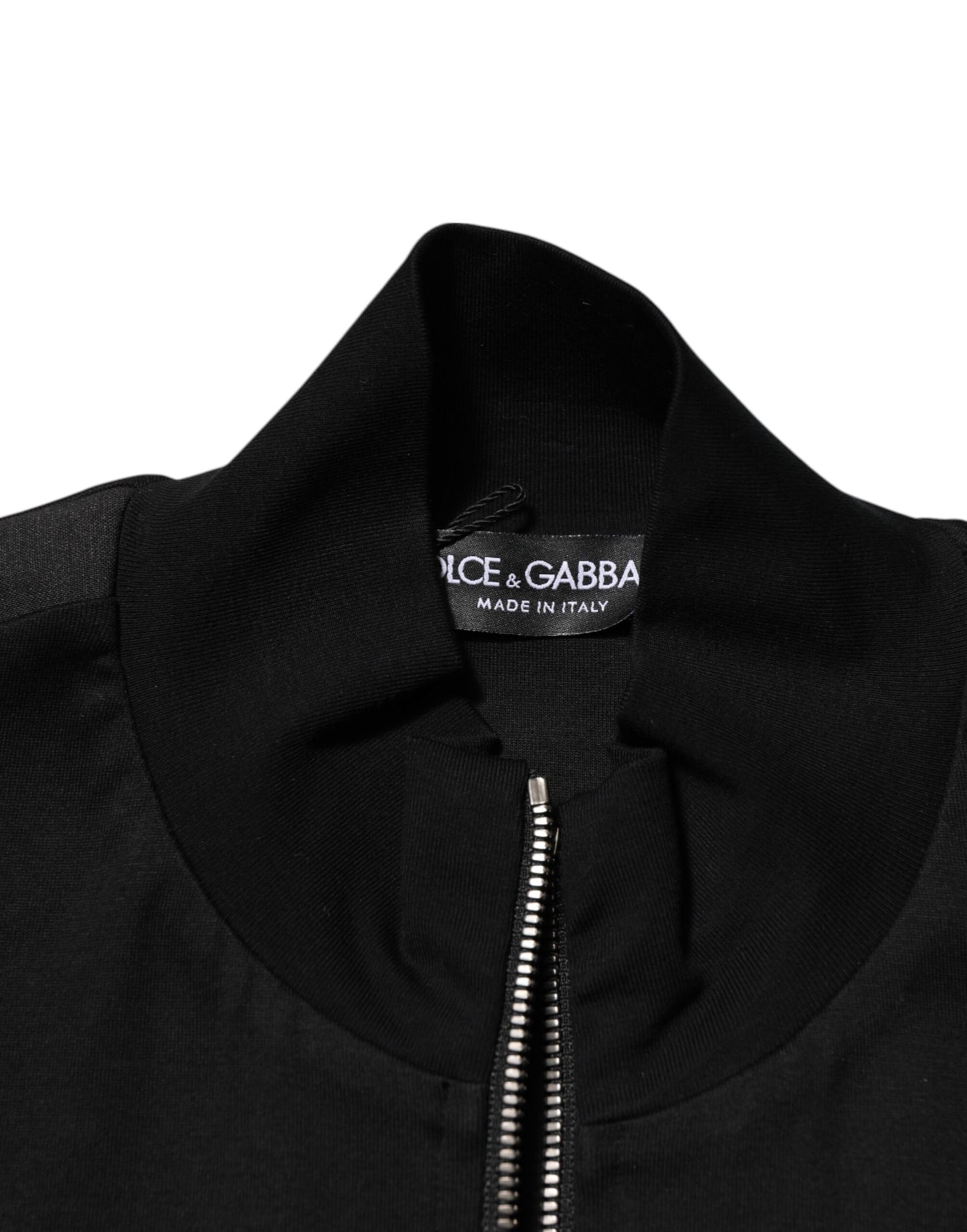 Dolce & Gabbana Schwarze Baumwolle Logo Full Zip Männer Bomberjacke