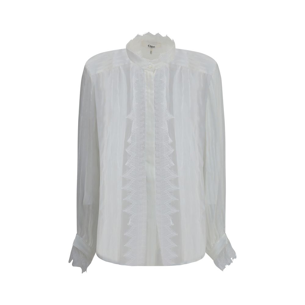 Chloé Bluse aus gerafftem Seidenmusselin und Spitze