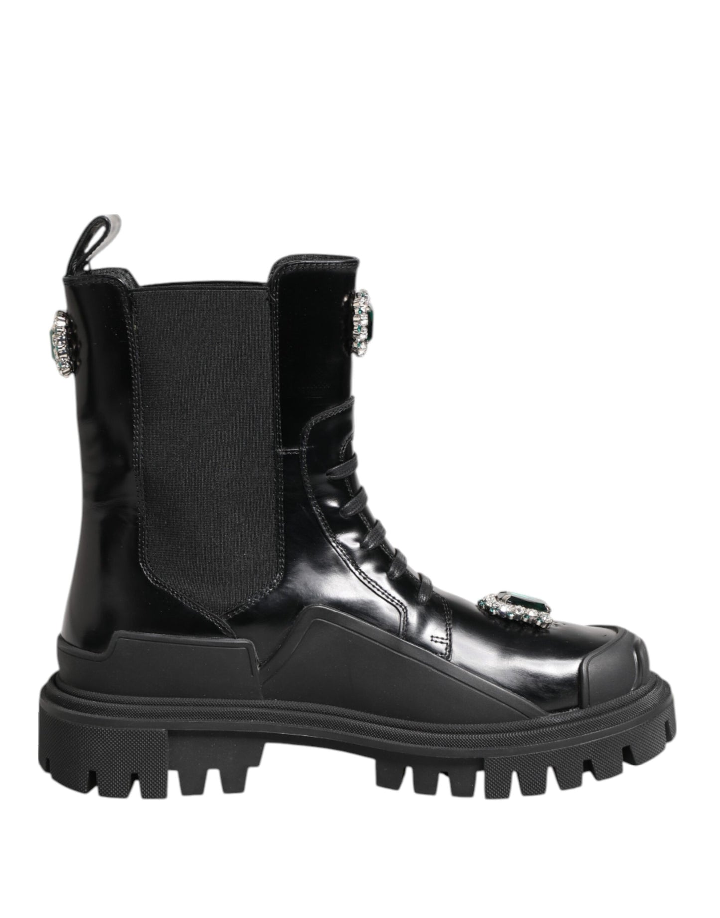 Dolce & Gabbana Schwarzer Kristall verschönert Kampfstiefel Schuhe