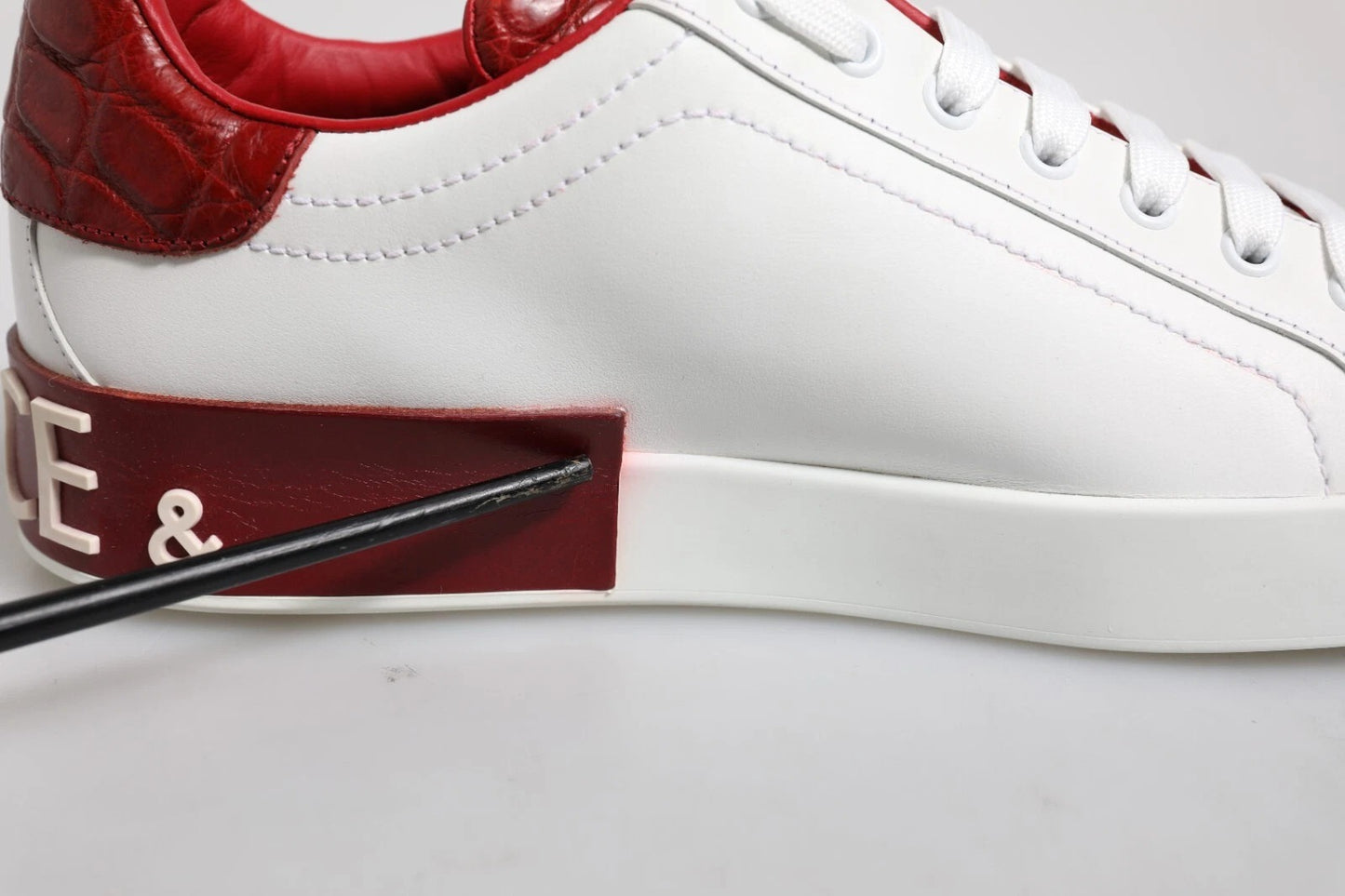 Dolce & Gabbana Weiß Rot Leder Logo Portofino Sneaker